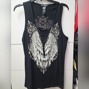 Black Sleeveless Top with Wing Design